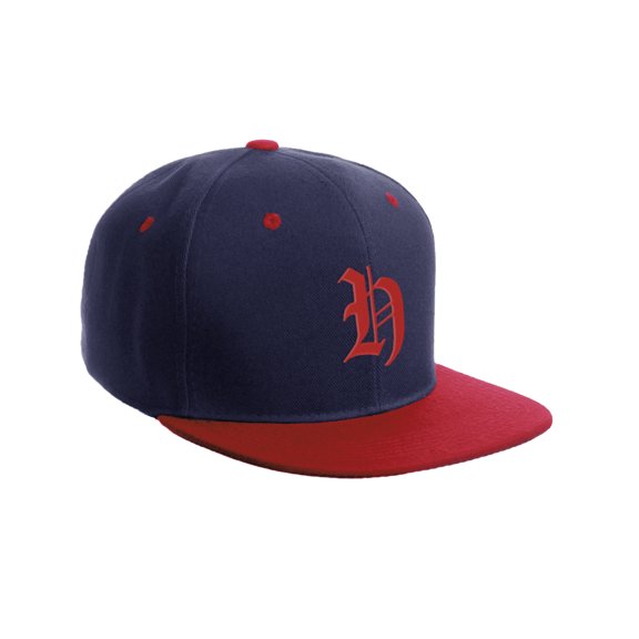 Daxton Classic Snapback Hat Old English Font Alphabet A to Z Flat Bill Visor Cap, Navy Red Hat, Red H