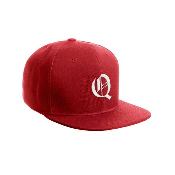 Daxton Classic Snapback Hat Old English Font Alphabet A to Z Flat Bill Visor Cap, Red Hat, White Q