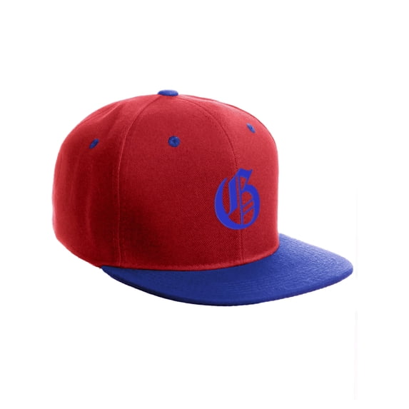 Daxton Classic Snapback Hat Old English Font Alphabet A to Z Flat Bill Visor Cap, Red Royal Hat, Royal G