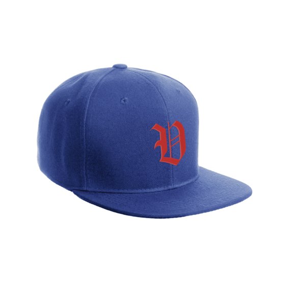 Daxton Classic Snapback Hat Old English Font Alphabet A to Z Flat Bill Visor Cap, Royal Hat, Red V