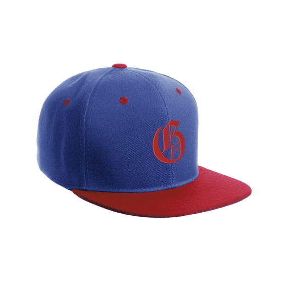 Daxton Classic Snapback Hat Old English Font Alphabet A to Z Flat Bill Visor Cap, Royal Red Hat, Red G
