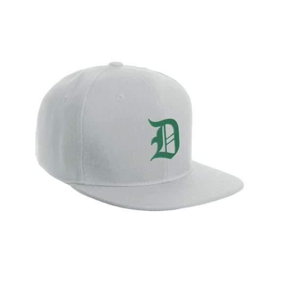 Daxton Classic Snapback Hat Old English Font Alphabet A to Z Flat Bill Visor Cap, White Hat, Green D