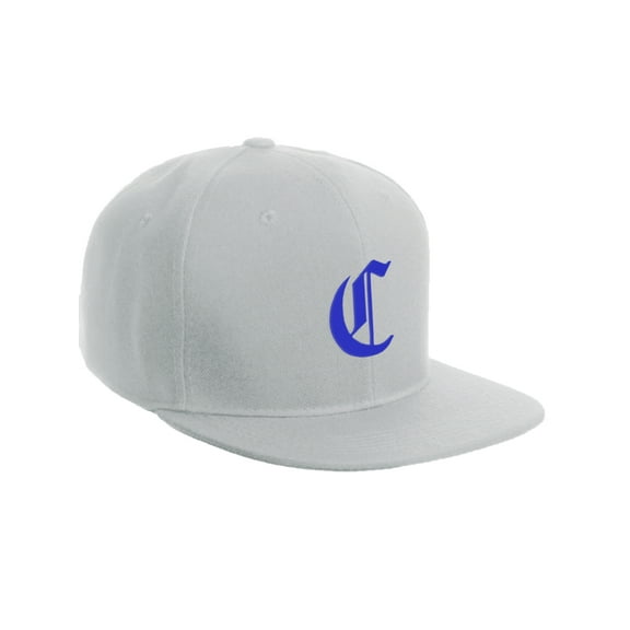 Daxton Classic Snapback Hat Old English Font Alphabet A to Z Flat Bill Visor Cap, White Hat, Royal C