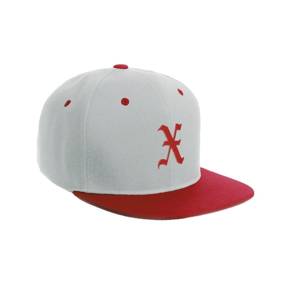 Daxton Classic Snapback Hat Old English Font Alphabet A to Z Flat Bill Visor Cap, White Red Hat, Red X