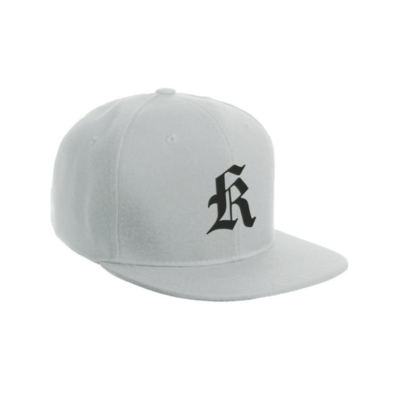 Daxton Classic Snapback Hat Old English Font Alphabet A to Z Flat Bill Visor Cap, White White Hat, Black K