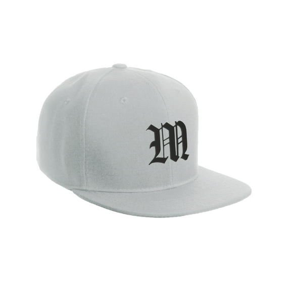 Daxton Classic Snapback Hat Old English Font Alphabet A to Z Flat Bill Visor Cap, White White Hat, Black M