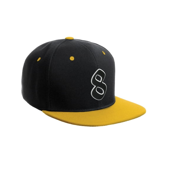 Daxton Classic Snapback Old English A to Z Numbers Initials Flat Bill Visor Cap-Black Gold Hat, Number 8