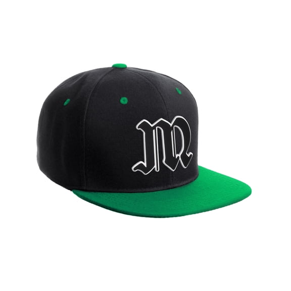 Daxton Classic Snapback Old English A to Z Numbers Initials Flat Bill Visor Cap-Black Green Hat, Letter M