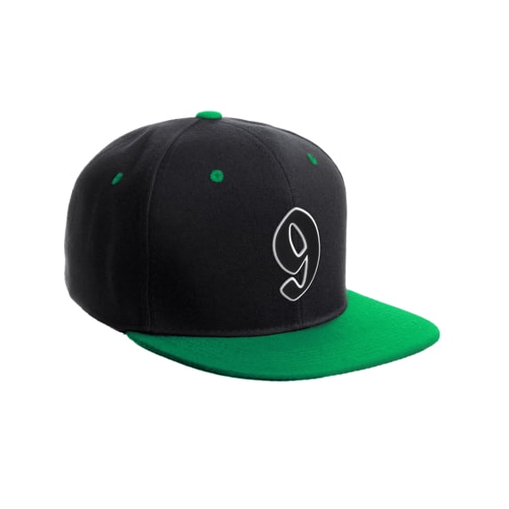 Daxton Classic Snapback Old English A to Z Numbers Initials Flat Bill Visor Cap-Black Green Hat, Number 9