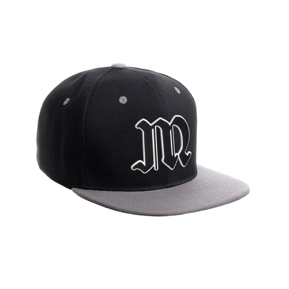 Daxton Classic Snapback Old English A to Z Numbers Initials Flat Bill Visor Cap-Black Grey Hat, Letter M