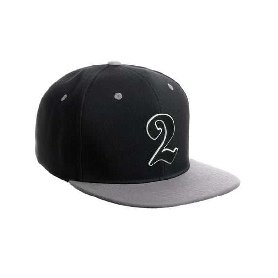 Daxton Classic Snapback Old English A to Z Numbers Initials Flat Bill Visor Cap-Black Grey Hat, Number 2
