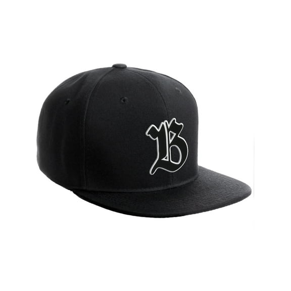 Daxton Classic Snapback Old English A to Z Numbers Initials Flat Bill Visor Cap-Black Hat, Letter B