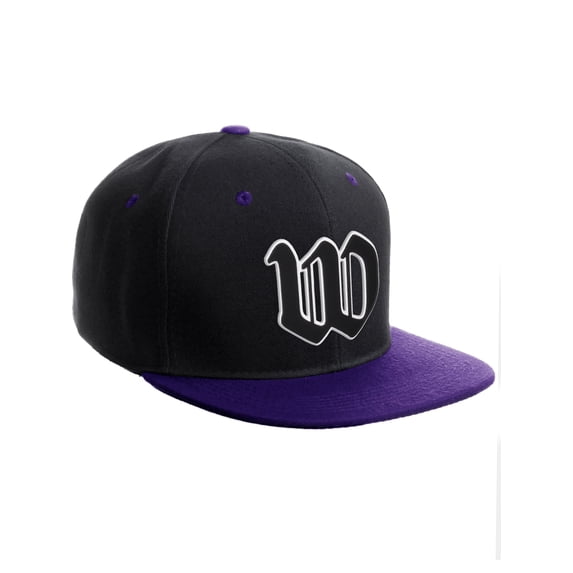 Daxton Classic Snapback Old English A to Z Numbers Initials Flat Bill Visor Cap-Black Purple Hat, Letter W