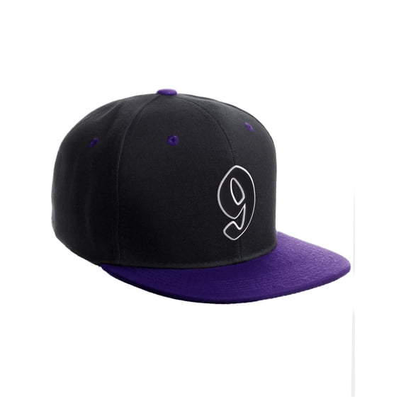 Daxton Classic Snapback Old English A to Z Numbers Initials Flat Bill Visor Cap-Black Purple Hat, Number 9