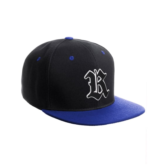 Daxton Classic Snapback Old English A to Z Numbers Initials Flat Bill Visor Cap-Black Royal Hat, Letter R