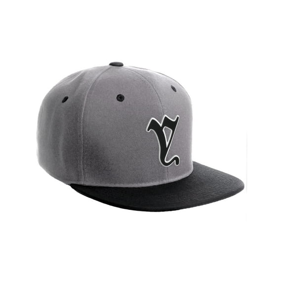 Daxton Classic Snapback Old English A to Z Numbers Initials Flat Bill Visor Cap-Grey Black Hat, Letter Y