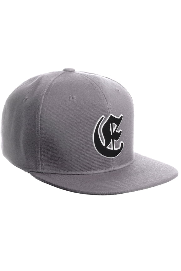 Classic Snapback Old English A to Z Numbers Initials Flat Bill Visor Cap-Light Grey Hat, Letter E