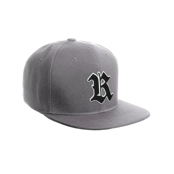 Daxton Classic Snapback Old English A to Z Numbers Initials Flat Bill Visor Cap-Light Grey Hat, Letter R
