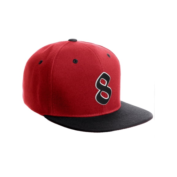 Daxton Classic Snapback Old English A to Z Numbers Initials Flat Bill Visor Cap-Red Black Hat, Number 8