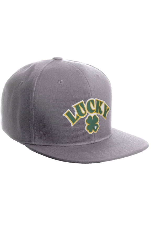 Classic Snapback St.Patrick Day 3D Lucky Clover Flat Bill Visor Cap, Lucky Clover Light Grey Hat
