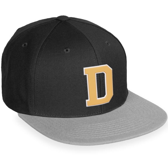 Daxton Classic Snapback White Neon Orange A to Z Letters Flat Bill Visor Cap-Black Grey Hat, Letter D