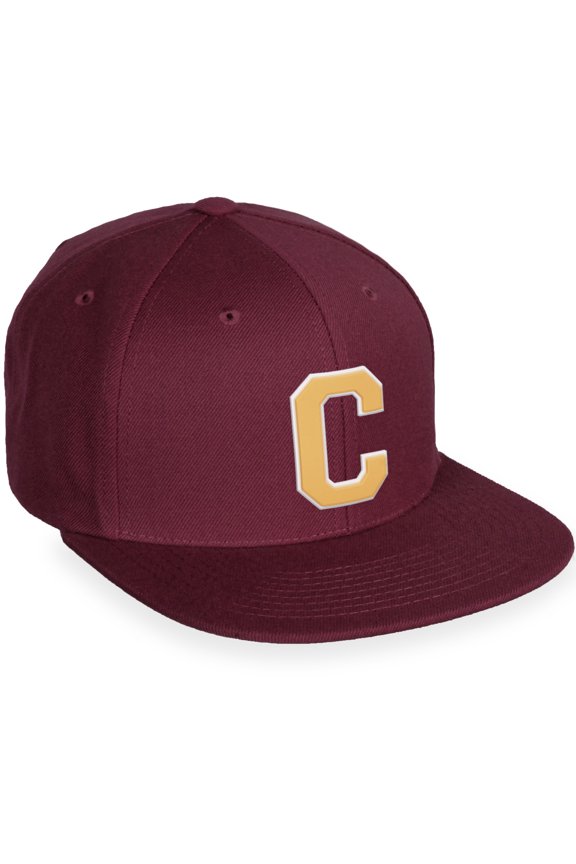 Classic Snapback White Neon Orange A to Z Letters Flat Bill Visor Cap-Burgundy Hat, Letter C