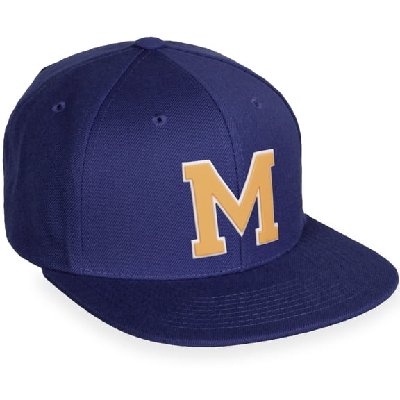 Daxton Classic Snapback White Neon Orange A to Z Letters Flat Bill Visor Cap-Navy Hat, Letter M