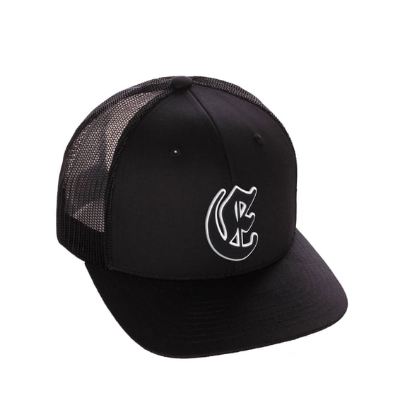Daxton Classsic Baseball Trucker Hat Old English A to Z Letters Numbers Structured Mid Profile Cap, Black Hat, Letter E