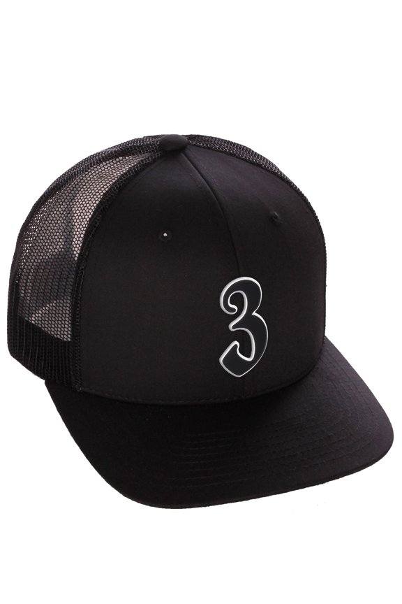 Classsic Baseball Trucker Hat Old English A to Z Letters Numbers Structured Mid Profile Cap, Black Hat, Number 3