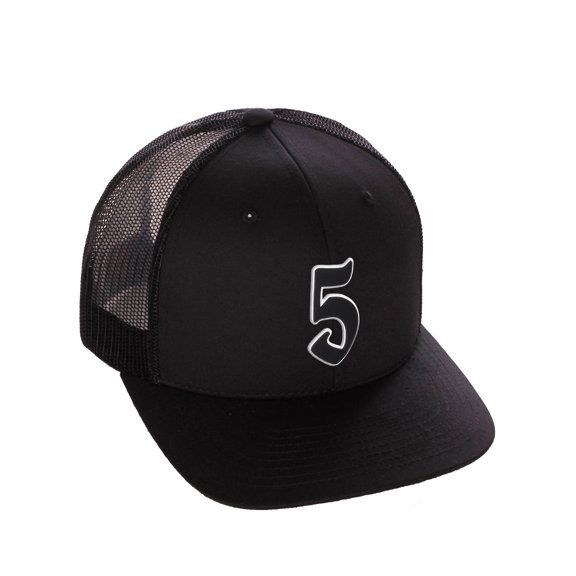 Daxton Classsic Baseball Trucker Hat Old English A to Z Letters Numbers Structured Mid Profile Cap, Black Hat, Number 5