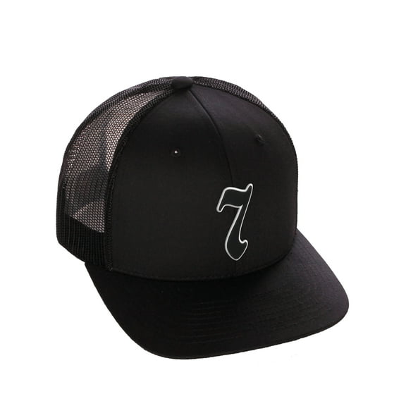 Daxton Classsic Baseball Trucker Hat Old English A to Z Letters Numbers Structured Mid Profile Cap, Black Hat, Number 7