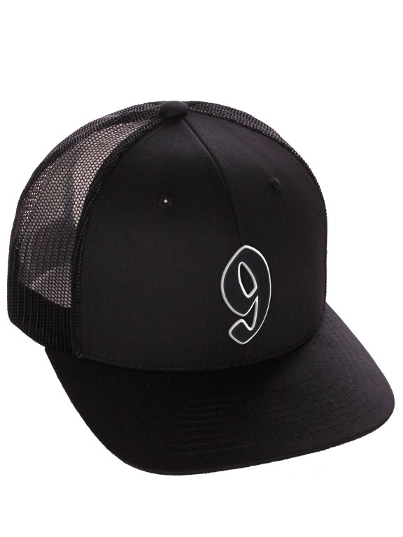 Classsic Baseball Trucker Hat Old English A to Z Letters Numbers Structured Mid Profile Cap, Black Hat, Number 9