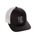 thumbnail image 1 of Daxton Classsic Baseball Trucker Hat Old English A to Z Letters Numbers Structured Mid Profile Cap, Black White Hat, Letter U, 1 of 1