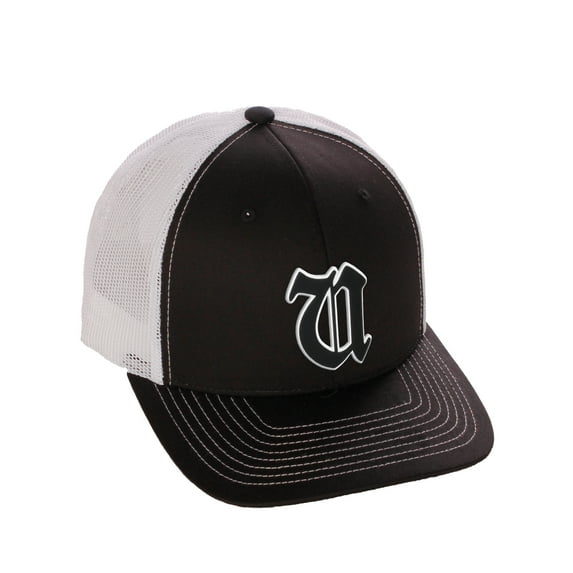 Daxton Classsic Baseball Trucker Hat Old English A to Z Letters Numbers Structured Mid Profile Cap, Black White Hat, Letter U