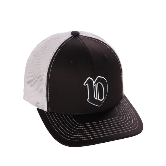 Daxton Classsic Baseball Trucker Hat Old English A to Z Letters Numbers Structured Mid Profile Cap, Black White Hat, Letter V