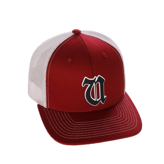 Daxton Classsic Baseball Trucker Hat Old English A to Z Letters Numbers Structured Mid Profile Cap, Burgundy White Hat, Letter U