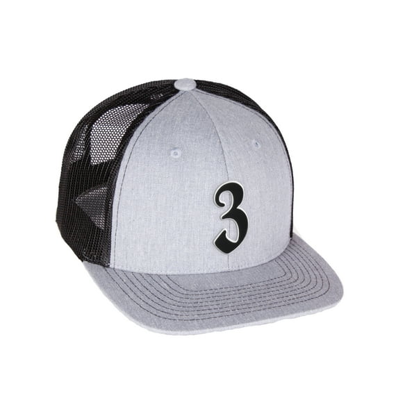 Daxton Classsic Baseball Trucker Hat Old English A to Z Letters Numbers Structured Mid Profile Cap, Hgrey Black Hat, Number 3