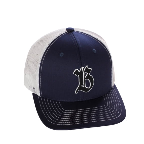 Daxton Classsic Baseball Trucker Hat Old English A to Z Letters Numbers Structured Mid Profile Cap, Navy White Hat, Letter B