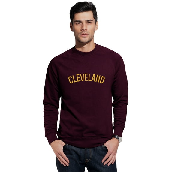 Daxton Cleveland Sweatshirt Athletic Fit Pullover Crewneck French Terry Fabric, Wine Sweatshirt Gold Letters, 2XL