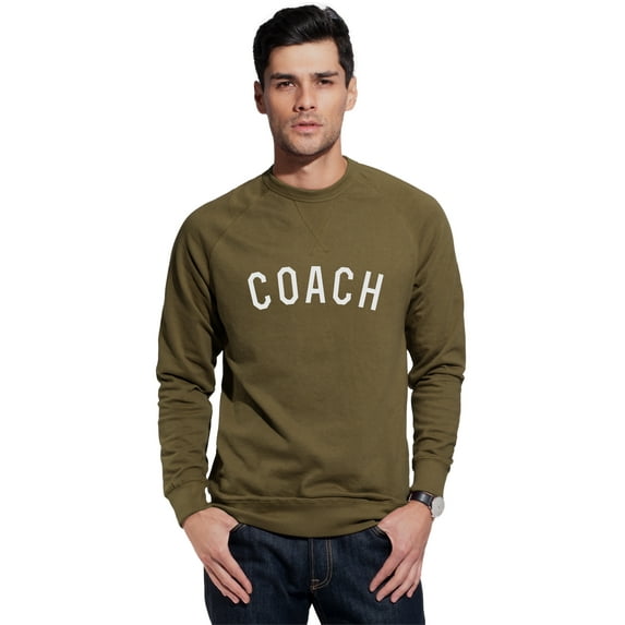 Daxton Coach Sweatshirt Athletic Fit Pullover Crewneck French Terry Fabric - Olive Sweatshirt White Letter, L