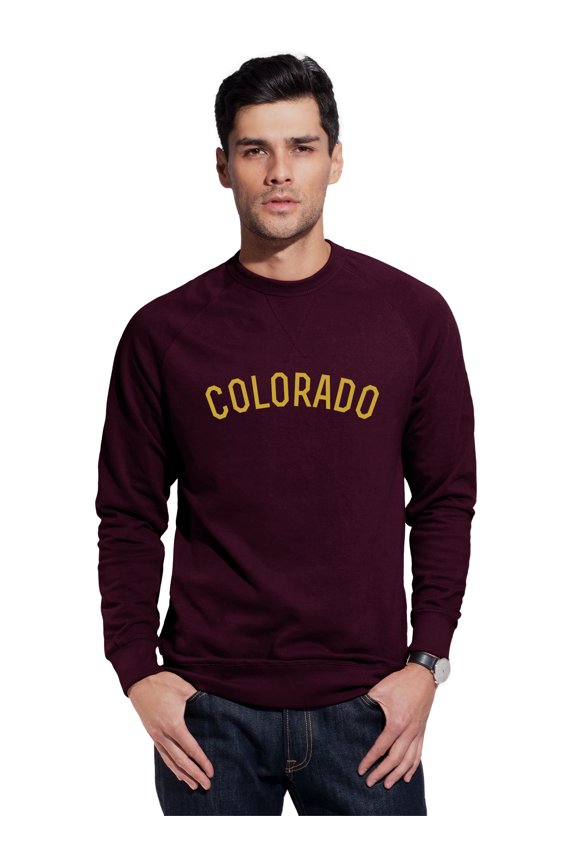 Colorado Sweatshirt Athletic Fit Pullover Crewneck French Terry Fabric, Wine Sweatshirt Gold Letters, S