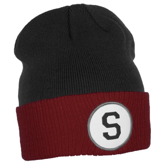 Daxton Custom A to Z Initial Letters Cuff Hat Beanie Warm Knit Skull Cap, Black Burgundy Letter S