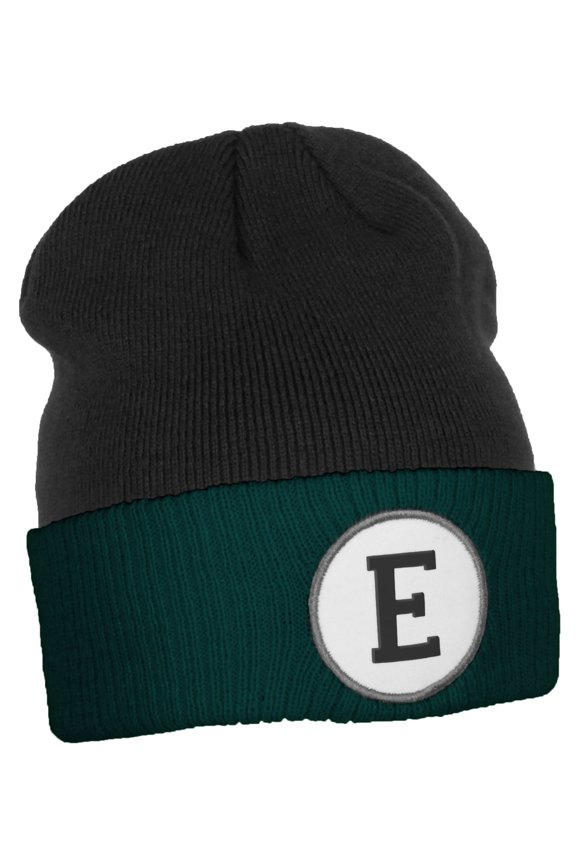 Custom Initial Letters Cuff Hat Beanie Warm, Black DkGreen Letter E