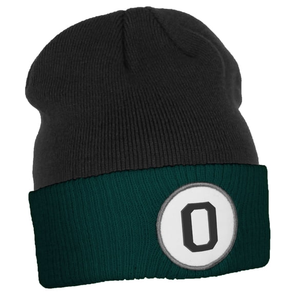 Daxton Custom A to Z Initial Letters Cuff Hat Beanie Warm Knit Skull Cap, Black DkGreen Letter O