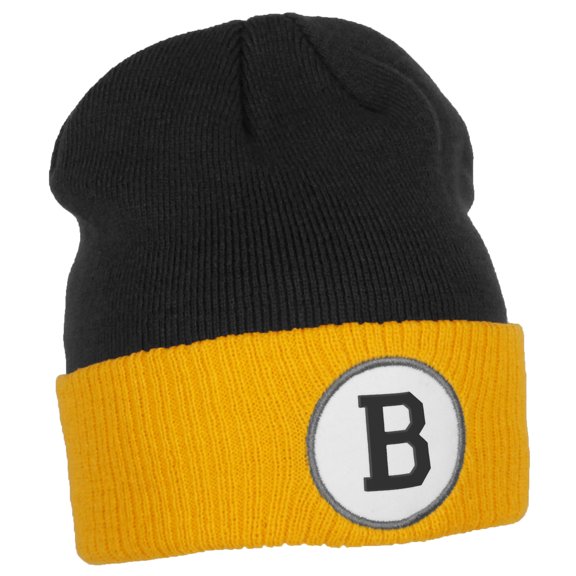 Daxton Custom A to Z Initial Letters Cuff Hat Beanie Warm Knit Skull Cap, Black Gold Letter B