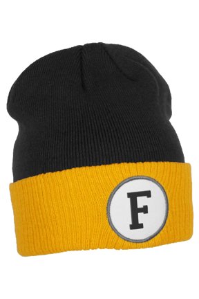 Custom A to Z Initial Letters Cuff Hat Beanie Warm Knit Skull Cap, Black Gold Letter F