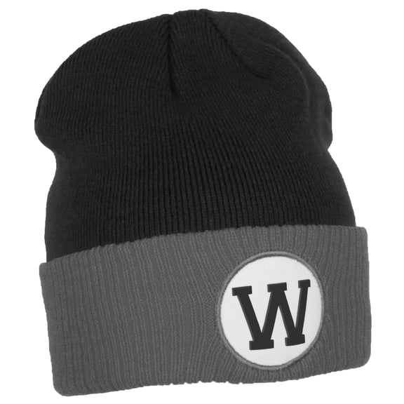 Daxton Custom A to Z Initial Letters Cuff Hat Beanie Warm Knit Skull Cap, Black Grey Letter W