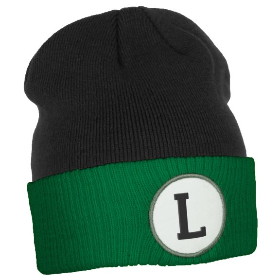 Daxton Custom A to Z Initial Letters Cuff Hat Beanie Warm Knit Skull Cap, Black Kelly Letter L