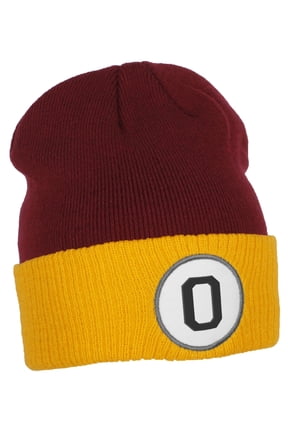 Custom A to Z Initial Letters Cuff Hat Beanie Warm Knit Skull Cap, Burgundy Gold Letter O