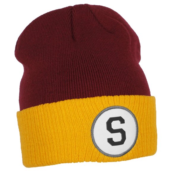 Daxton Custom A to Z Initial Letters Cuff Hat Beanie Warm Knit Skull Cap, Burgundy Gold Letter S